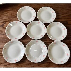 8 Corelle FOREVER YOURS Beige Pink Hearts Vintage Appetizer Bread Dessert Plates